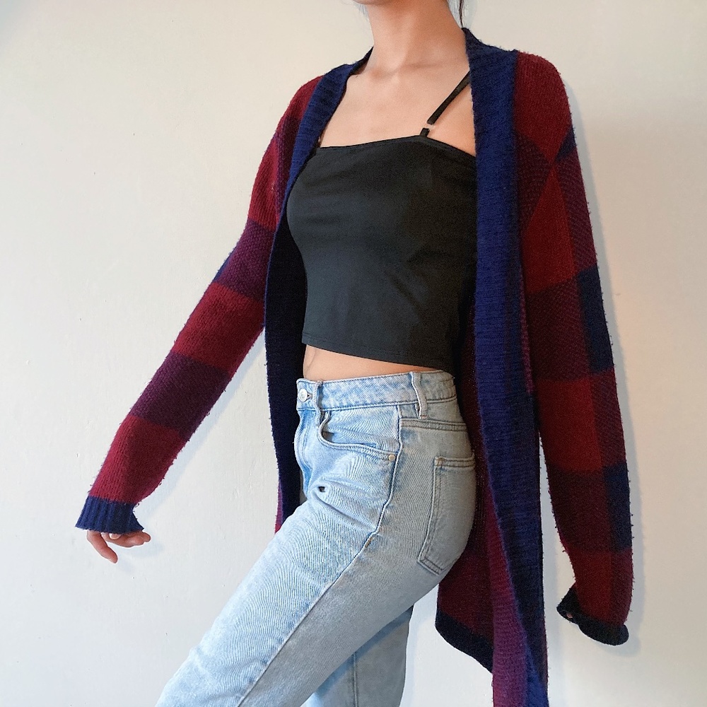 Charlotte Russe Dark Red/Navy Checkered Sweater